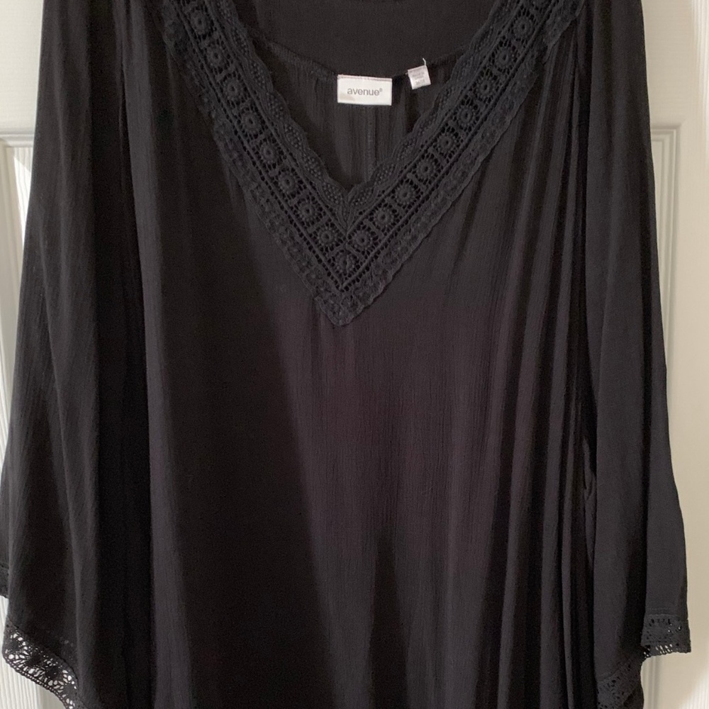Gorgeous black blouse with crochet lace trim